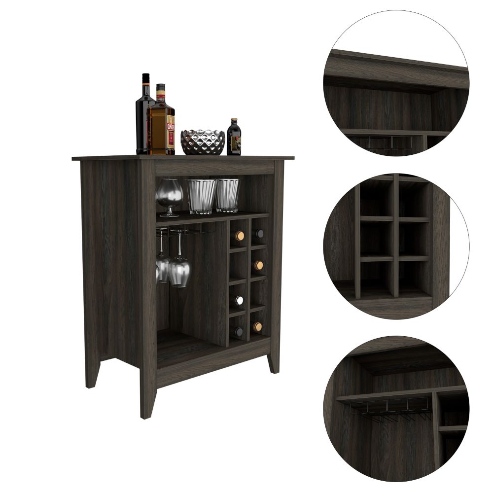 Essential Bar Cabinet, One Open Shelf, Six Built-in Wine Rack, One Drawer -Espresso